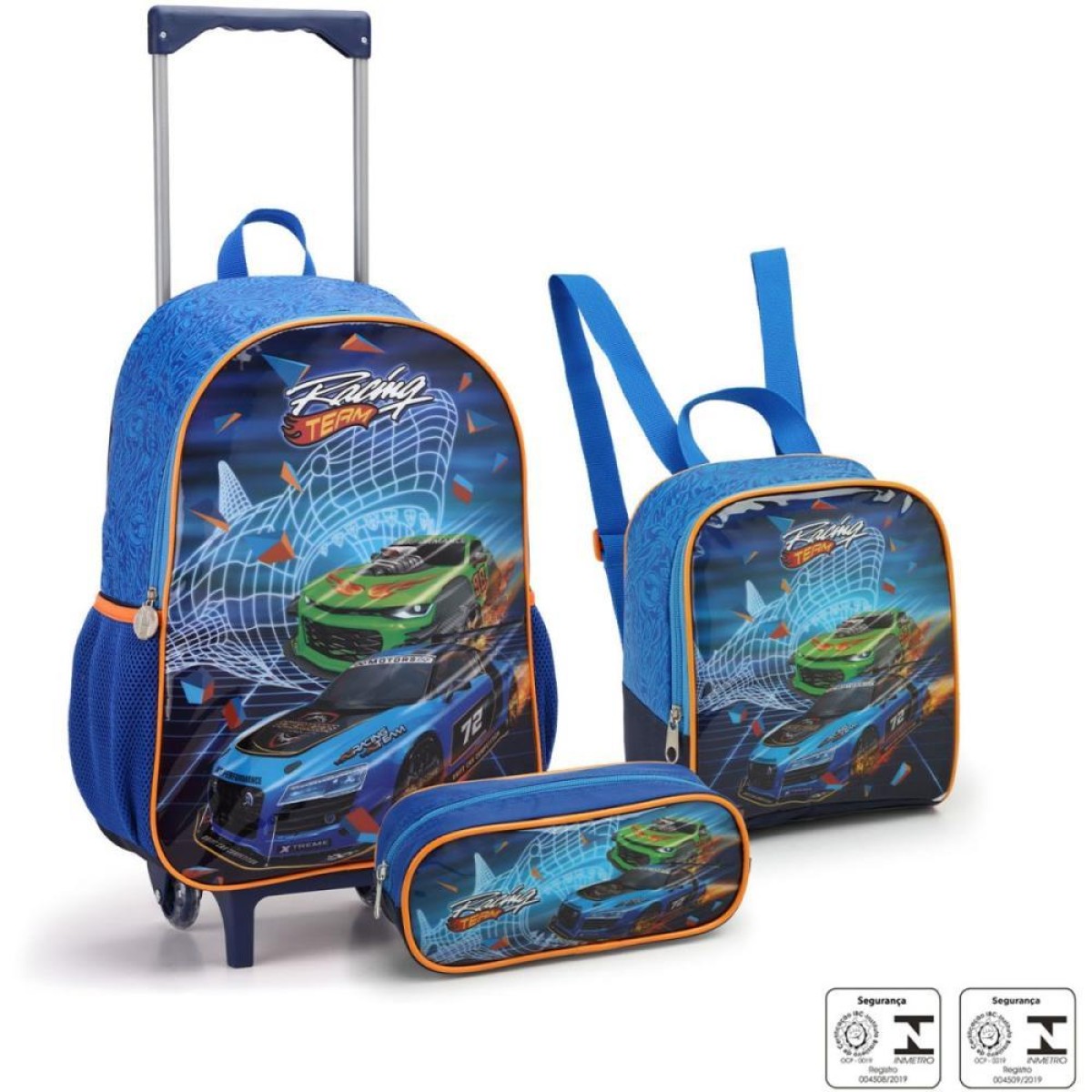 Mochila Infantil Com Rodinha Racing Lancheira+estojo