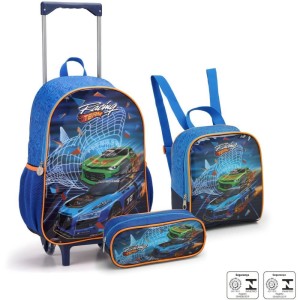 Mochila Infantil Com Rodinha Racing Lancheira+estojo