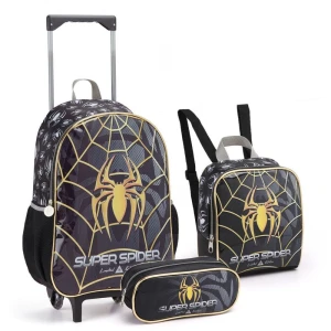 Mochila Infantil Com Rodinha Super Spider Lancheira+estojo