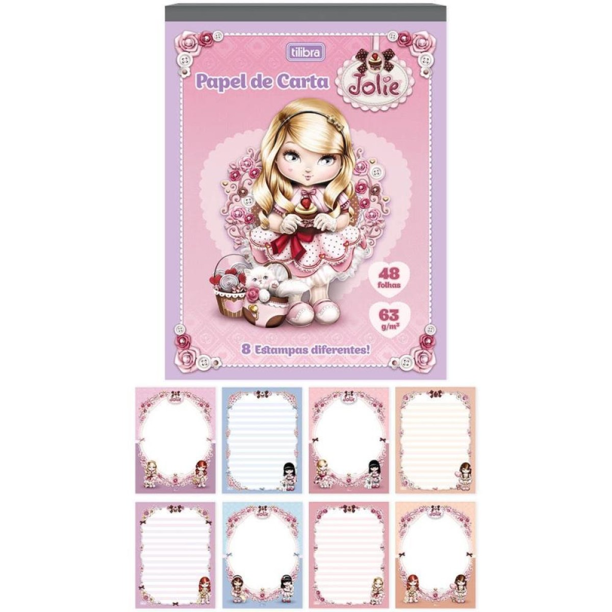 Papel De Carta Decorado Jolie 48fls 8 Estampas 63g.