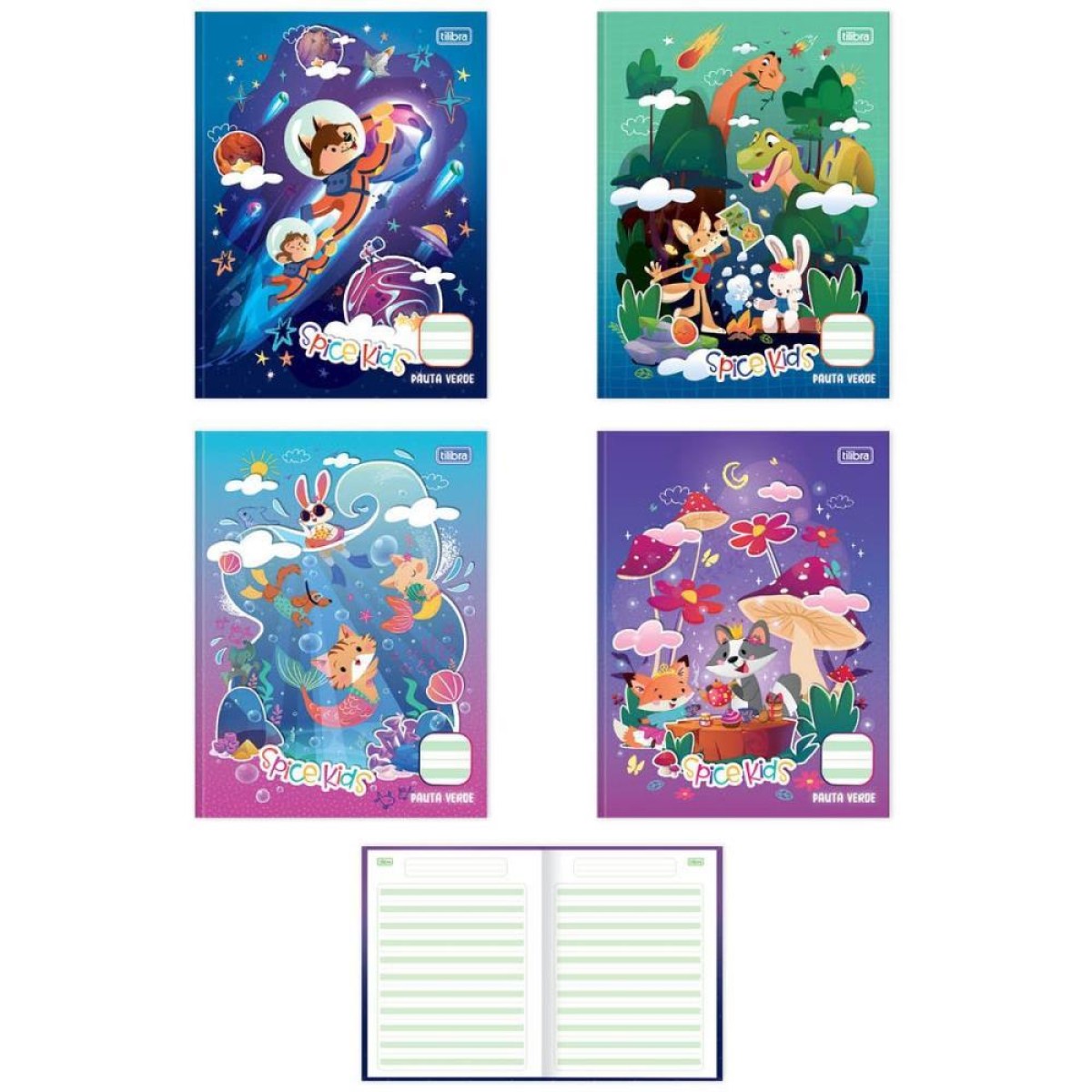 Caderno Caligrafia Capa Dura Spice Kids 40f 1/4 Pauta Verde Masc/fem