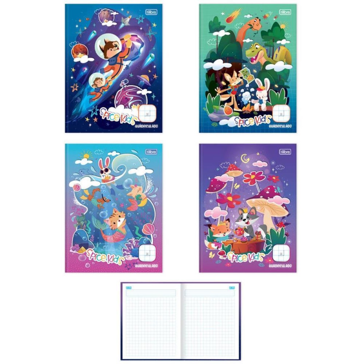 Caderno Quadriculado Univers. Spice Kids 40f Cd Masc/fem 1x1cm