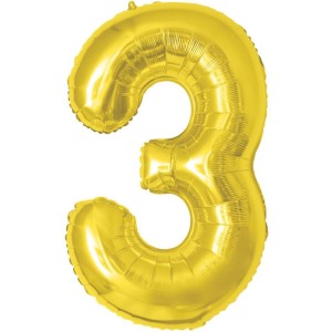 Balao Metalizado Numero 3 Dourado 70cm.