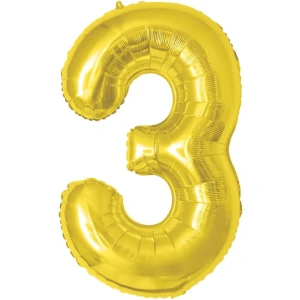 Balao Metalizado Numero 3 Dourado 70cm.