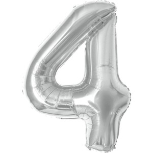 Balao Metalizado Numero 4 Prata 70cm.