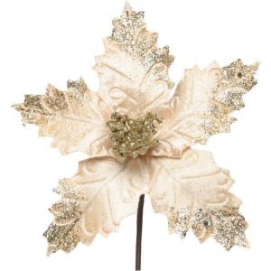 Artigo Para Decoracao Natal Enfeite Flor Ouro Texturizada 12cm