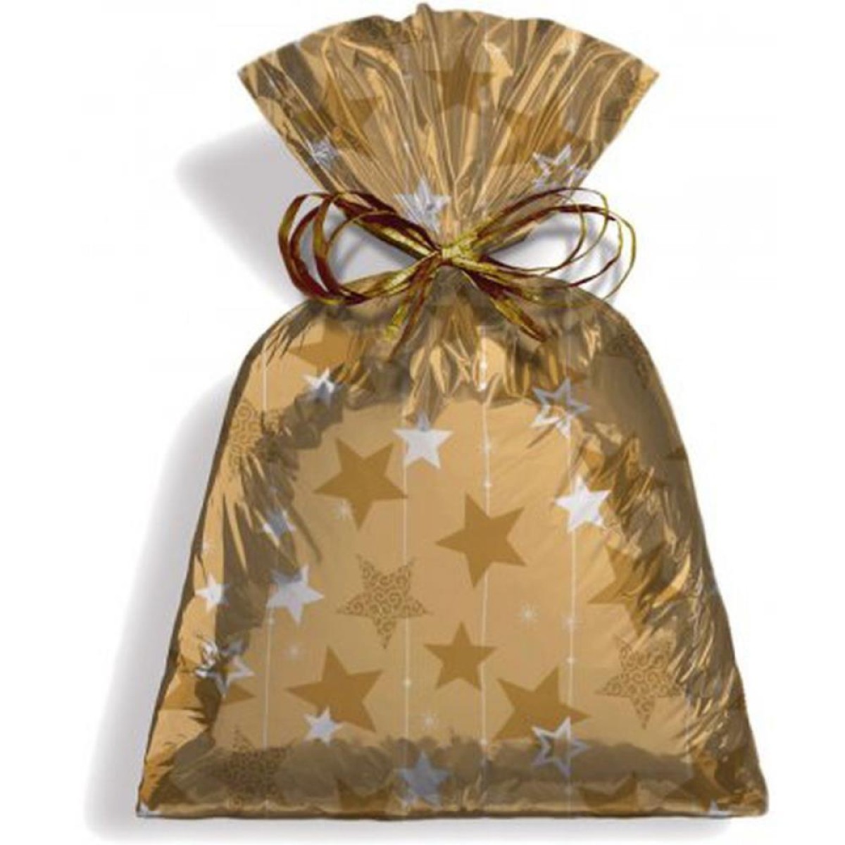 Saco Metalizado De Natal 23x35cm Stars Ouro
