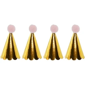 Acessorio Para Cabelo Mini Chapeu Ouro Pompom Rosa