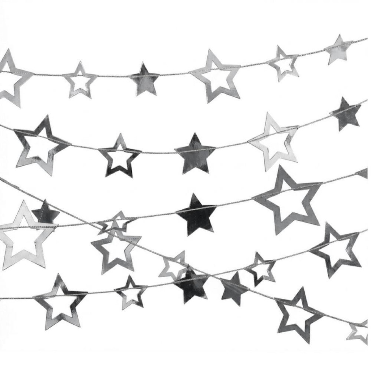 Artigo Para Decoracao Estrelas Prata Cordao 1,50m
