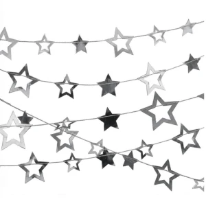 Artigo Para Decoracao Estrelas Prata Cordao 1,50m