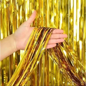 Cortina Para Decoracao Metalizada Dourado 1x2m