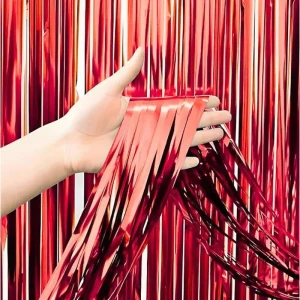 Cortina Para Decoracao Metalizada Vermelho 1x2m