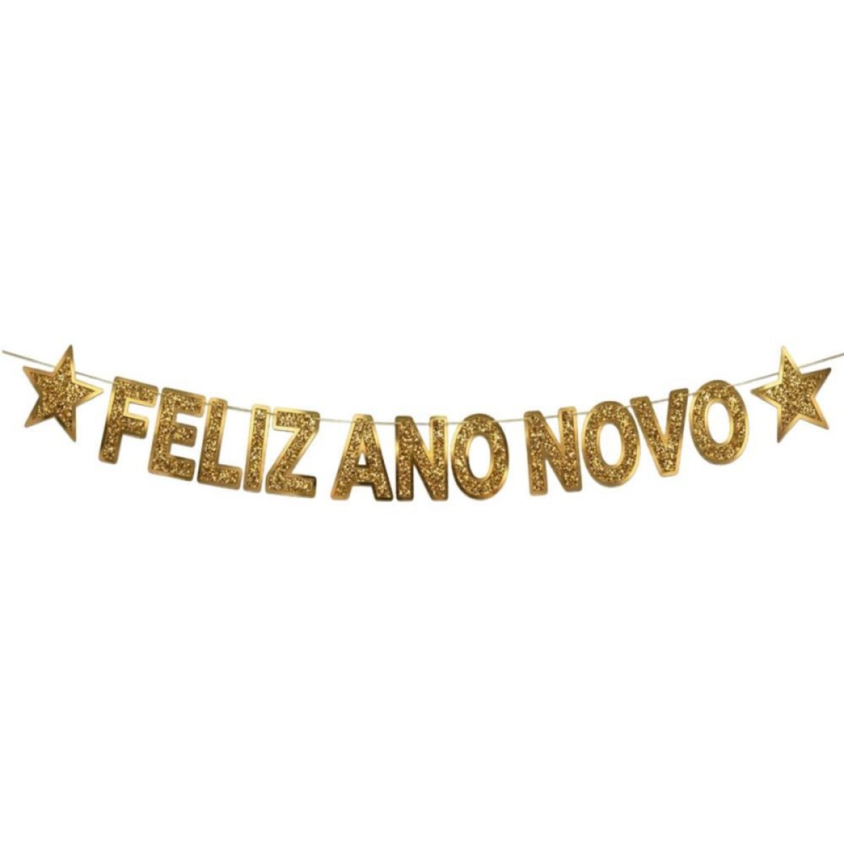 Faixa Decorativa Feliz Ano Novo Glitter Ouro