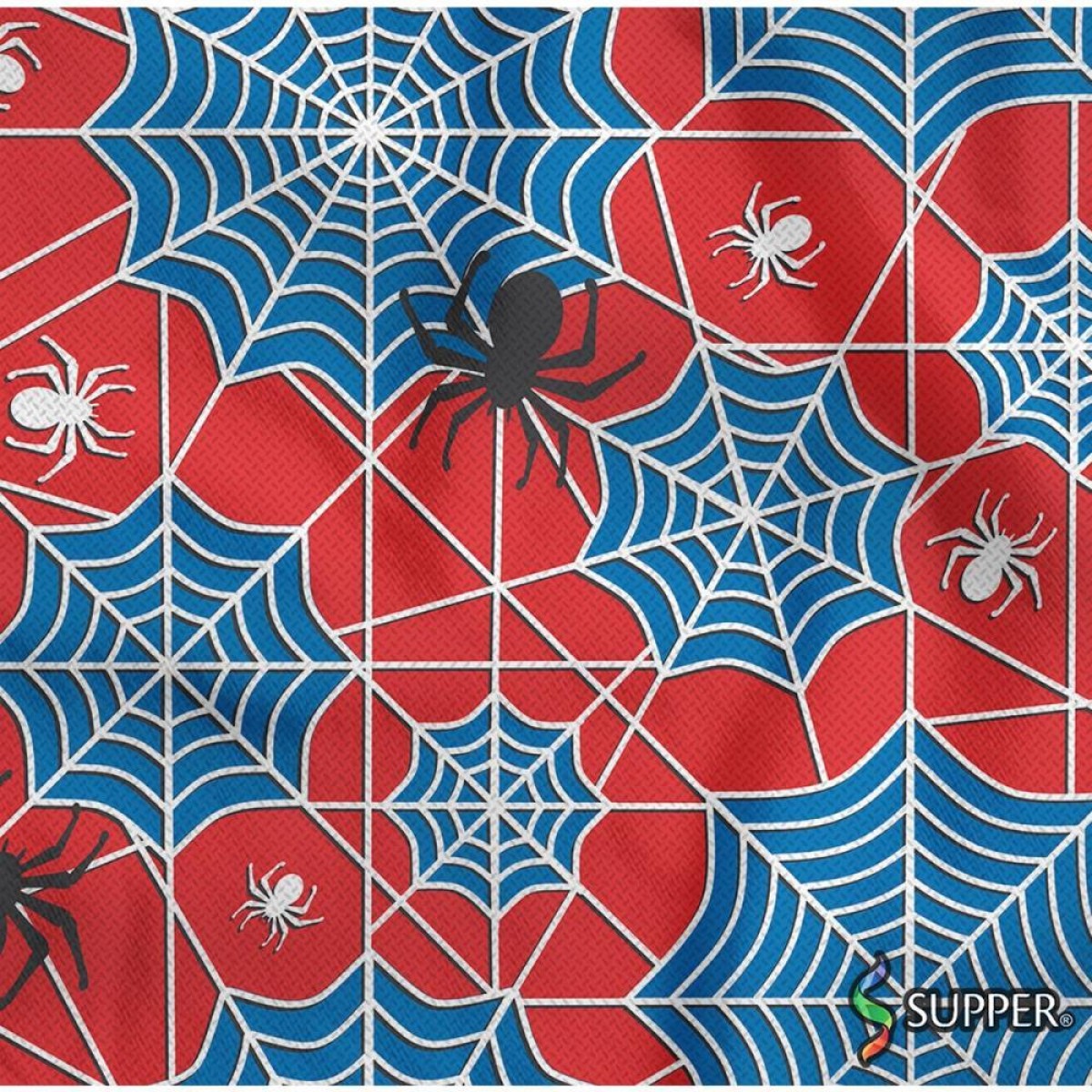 Tnt Estampado 1,40m 40g Teias Aranha Vermelho E Azul