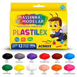 Massa Para Modelar Plastilex 12 Cores 180g.