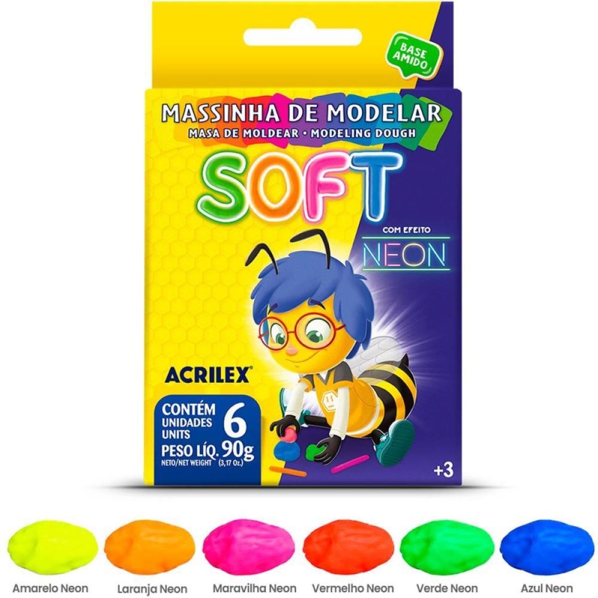 Massa Para Modelar Soft Neon 90g. 6 Cores