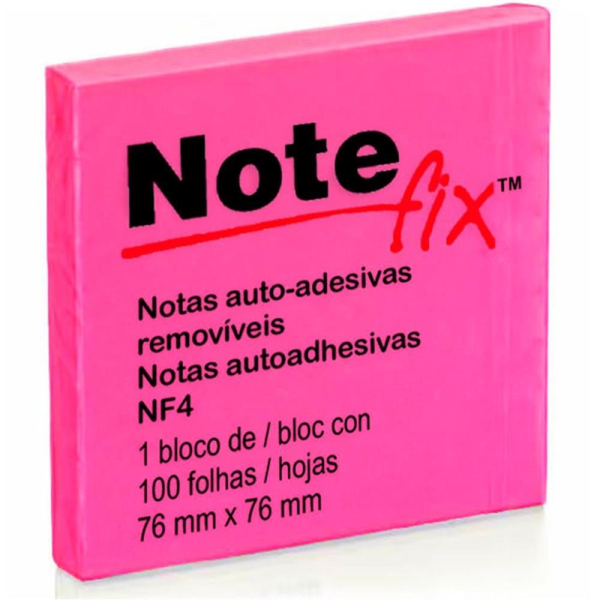 Bloco De Recado Autoadesivo Notefix 100f. 76x76mm Rosa Fuc