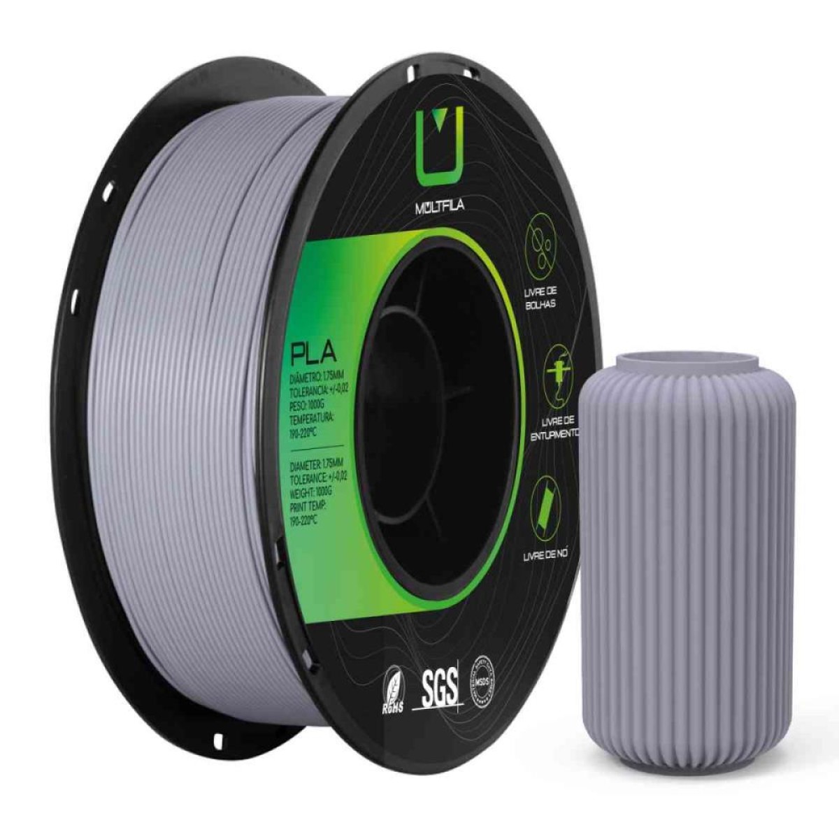 Filamento 3d Pla Cinza 1 Kilo
