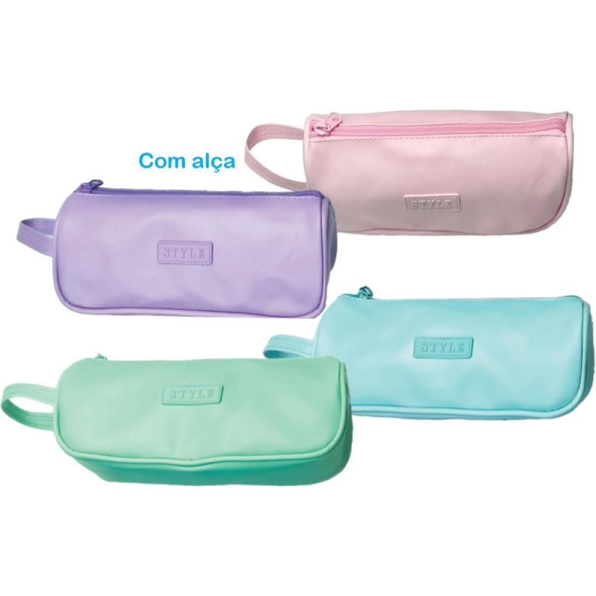 Estojo Duplo Azul Claro Pvc C/bolso Lateral