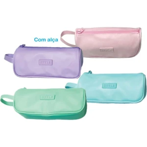 Estojo Duplo Azul Claro Pvc C/bolso Lateral