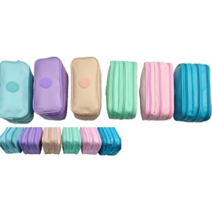 Estojo Duplo Lilas Pvc C/bolso Lateral