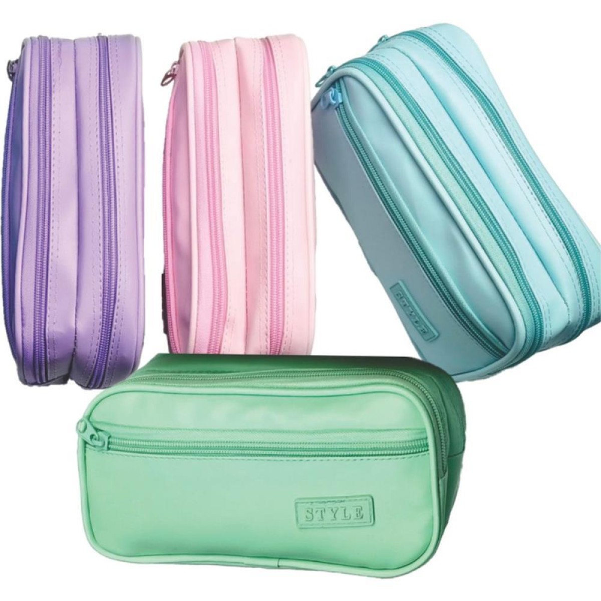 Estojo Duplo Rosa Pvc C/bolso Lateral