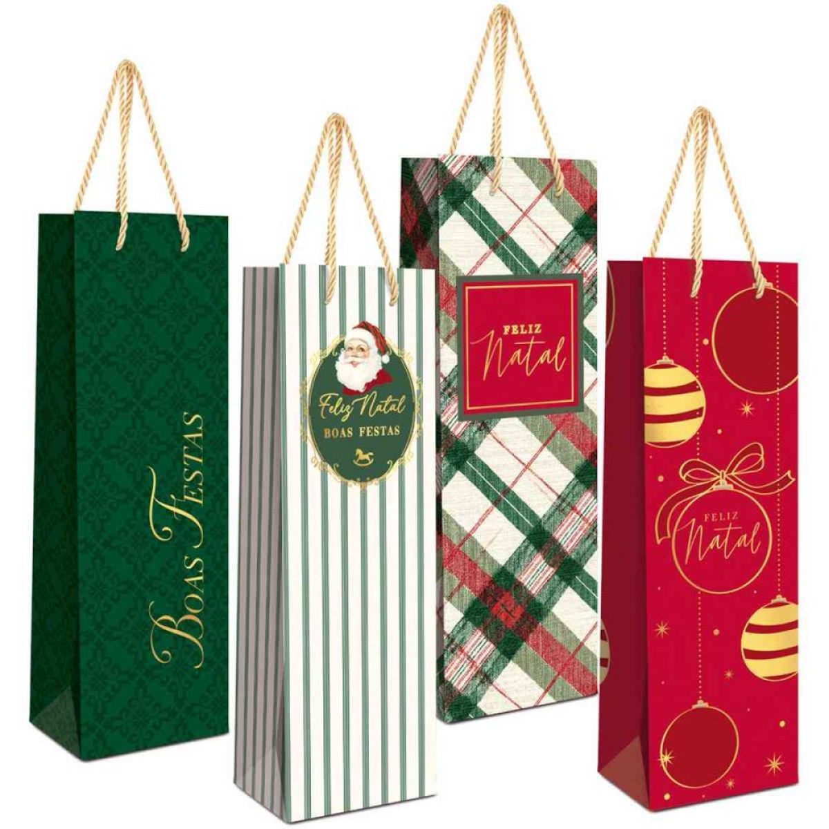 Embalagem Para Garrafa Sacola Premium Desejos Natal(s