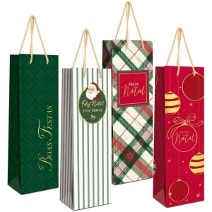 Embalagem Para Garrafa Sacola Premium Desejos Natal(s